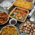 A table full of different types of food